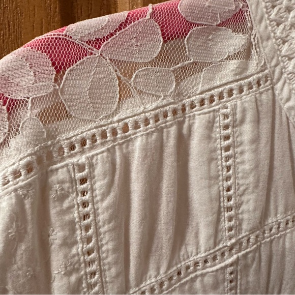 Linen Cottage Core Whimsy Fairy Peasant Button-up Bell Sleeve Ruffled Blouse - Picture 6 of 15